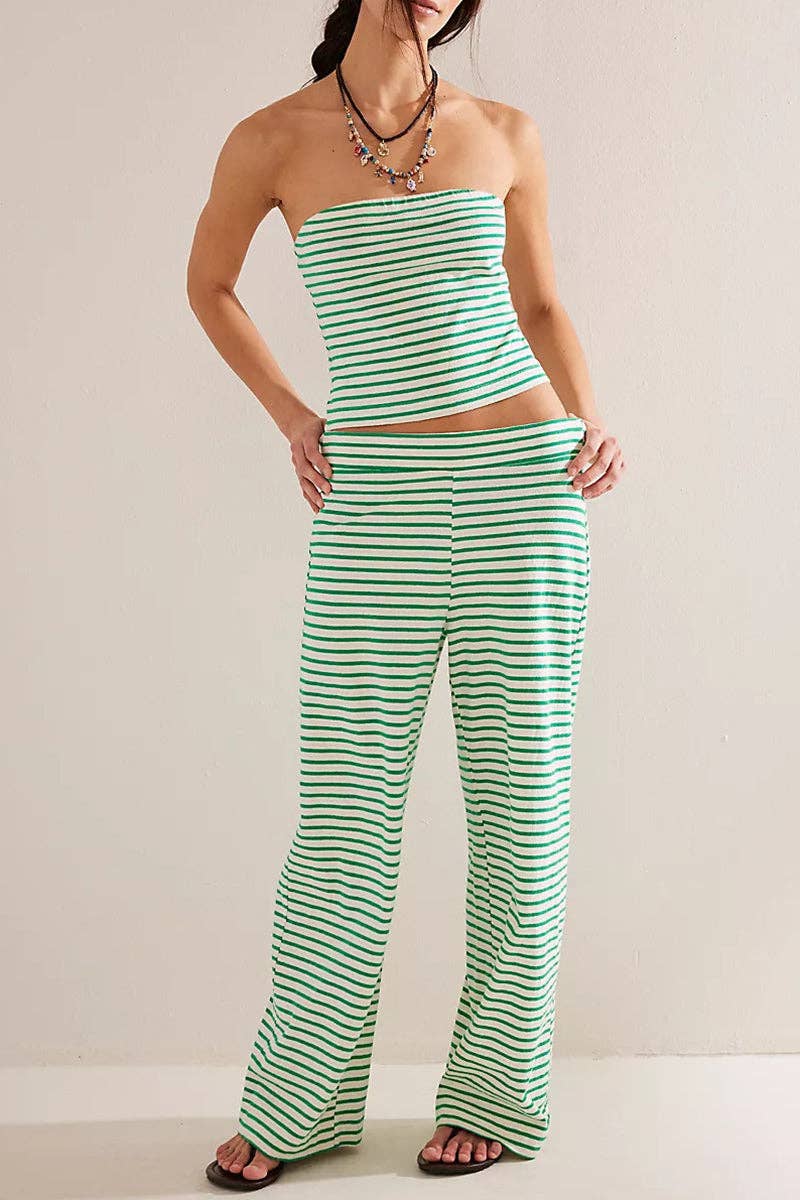 Strapless Striped Pants Set: PINK / M