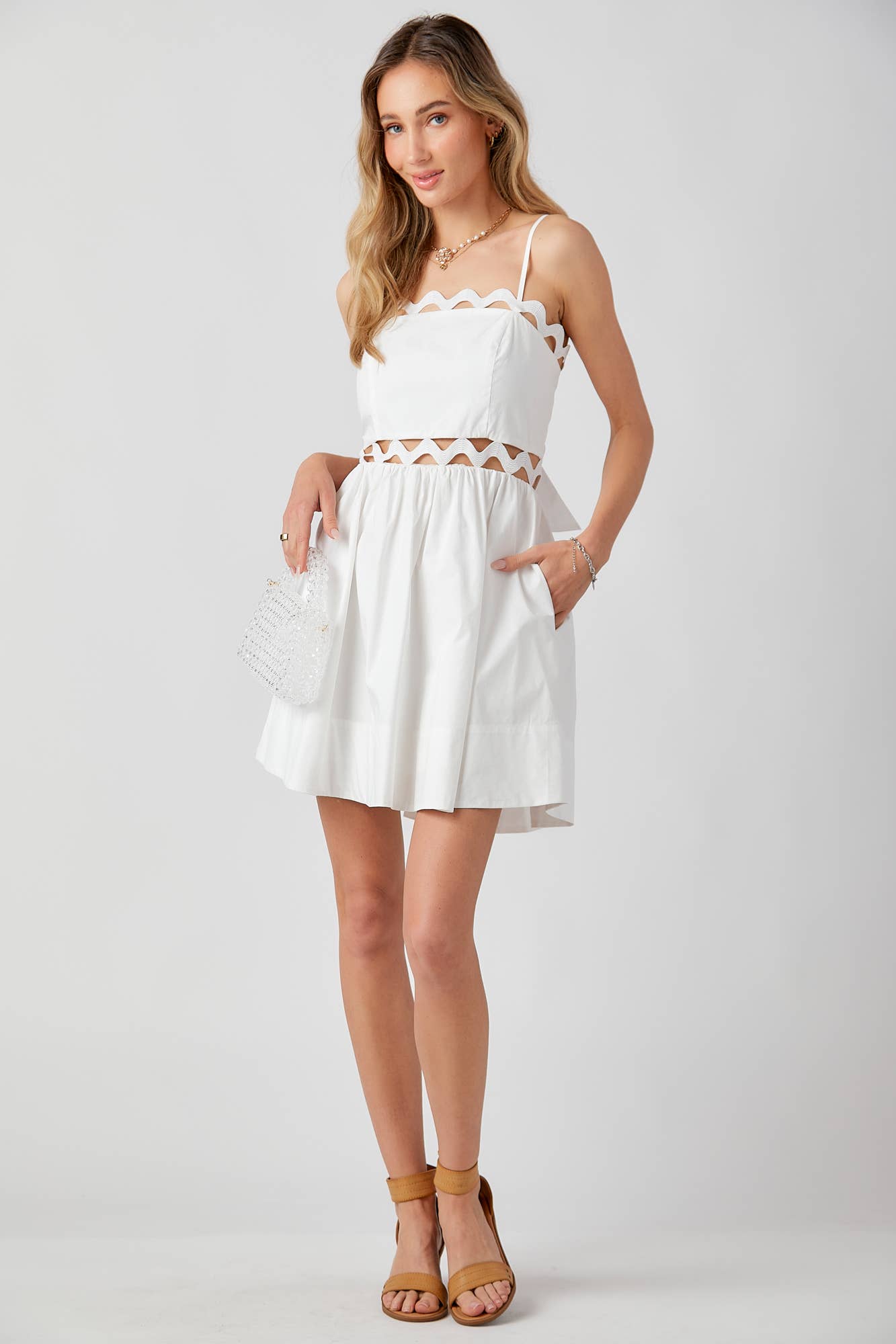 *Bandeau Bodice Mini Dress Adjustable Straps: White