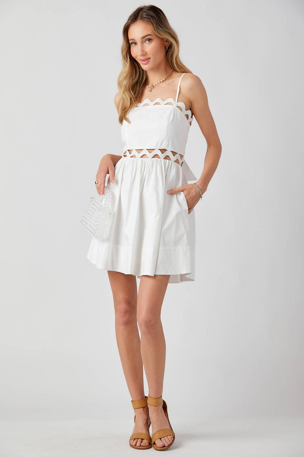 *Bandeau Bodice Mini Dress Adjustable Straps: White