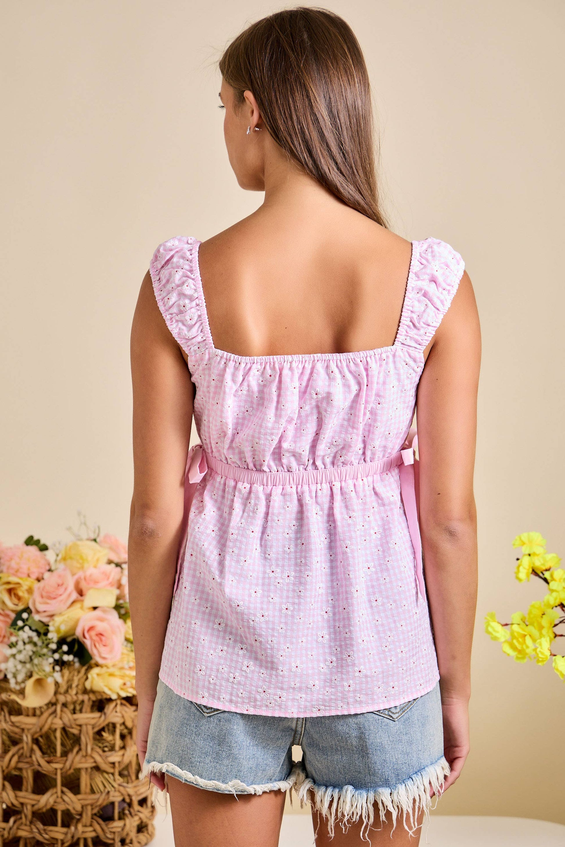 Smocked Ruffle Strap Peplum Top