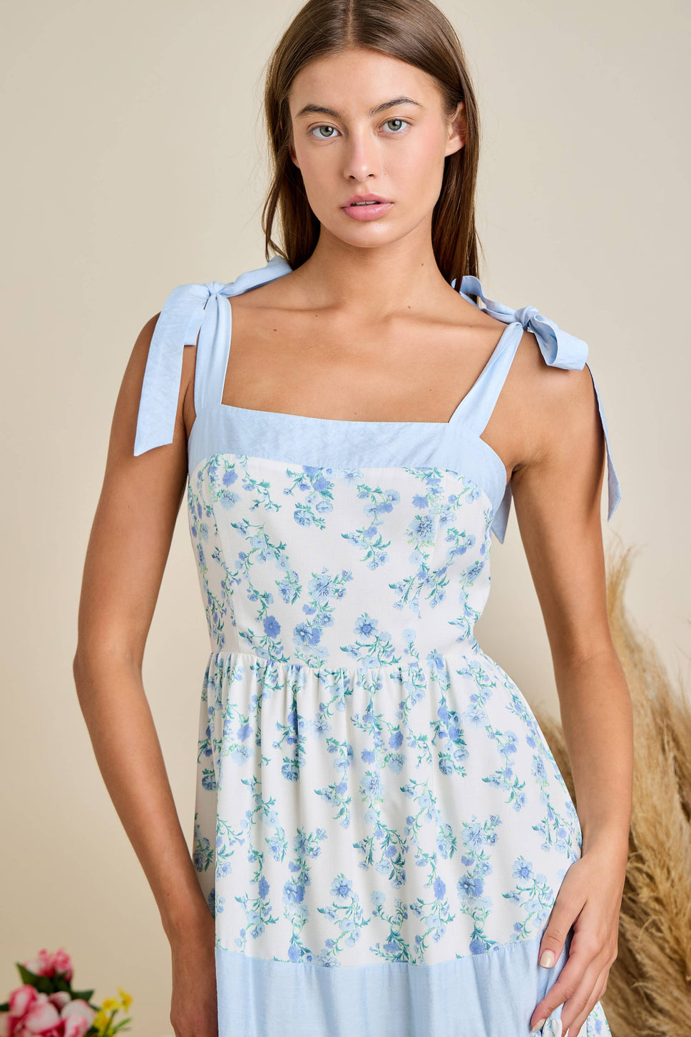 Floral Printed Maxi Shoulder Tie Dress