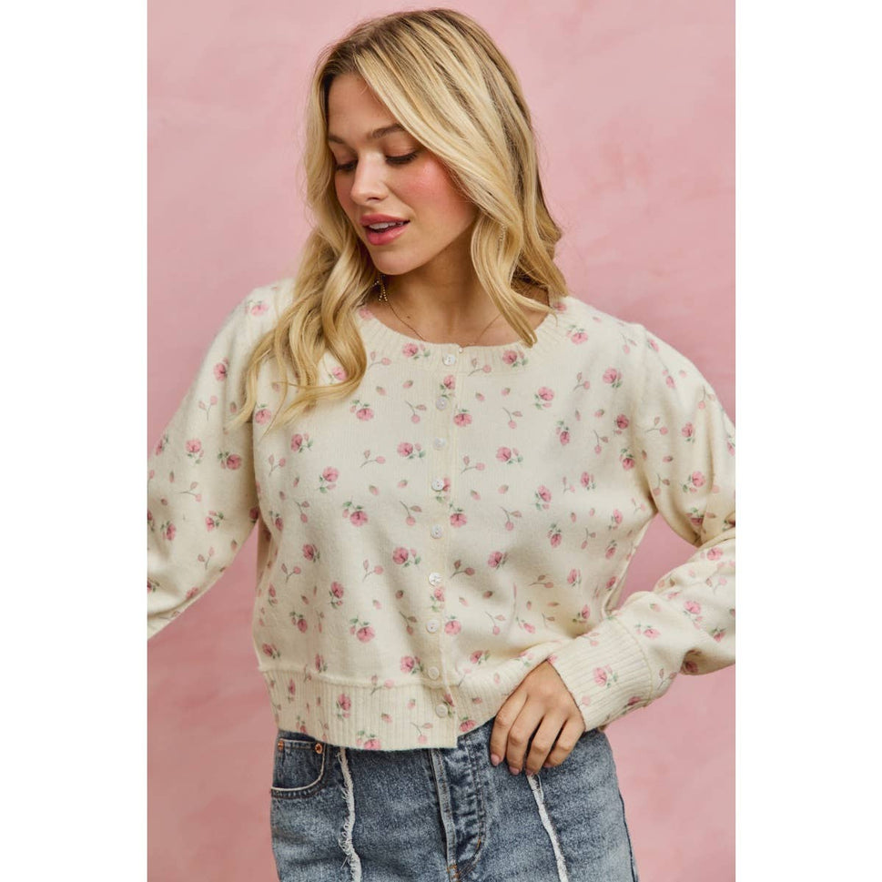 FLORAL PRINT BUTTON DOWN CARDIGAN SWEATER TOP