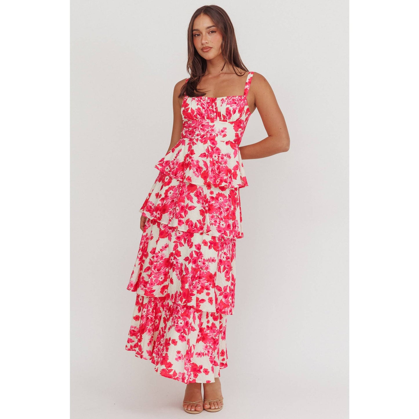 Ruffled Floral Tiered Dress