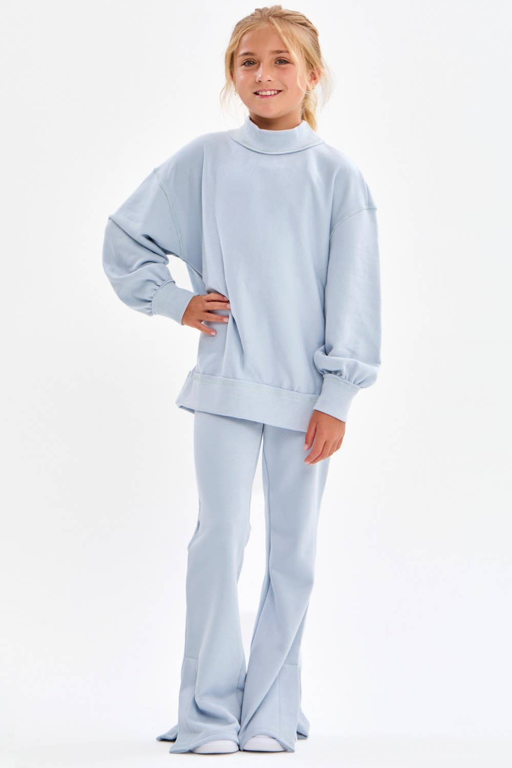 Cotton Terry Mock Neck Sweatshirt: Pink