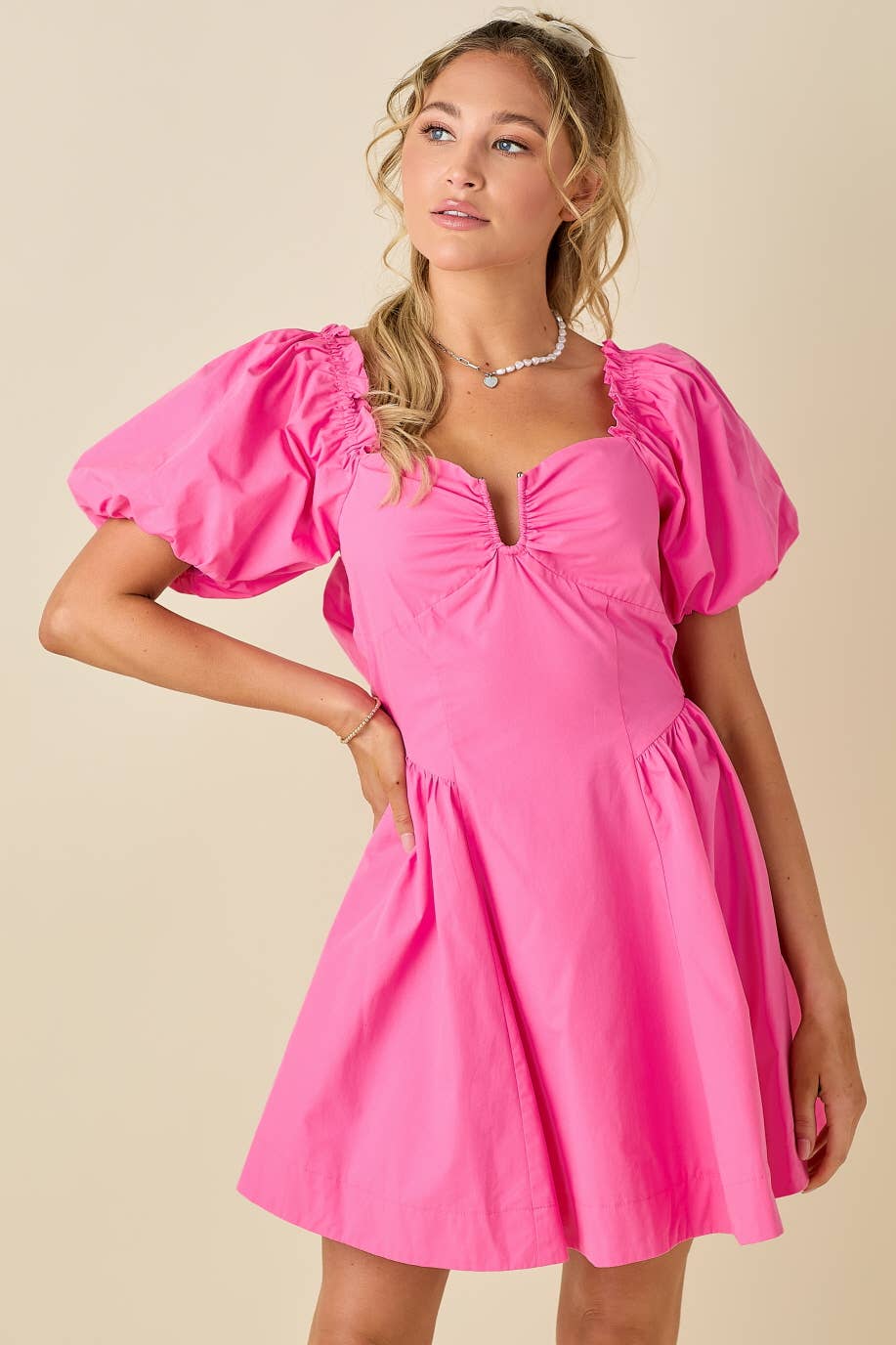*Sweetheart neckline A-line mini dress: PINK