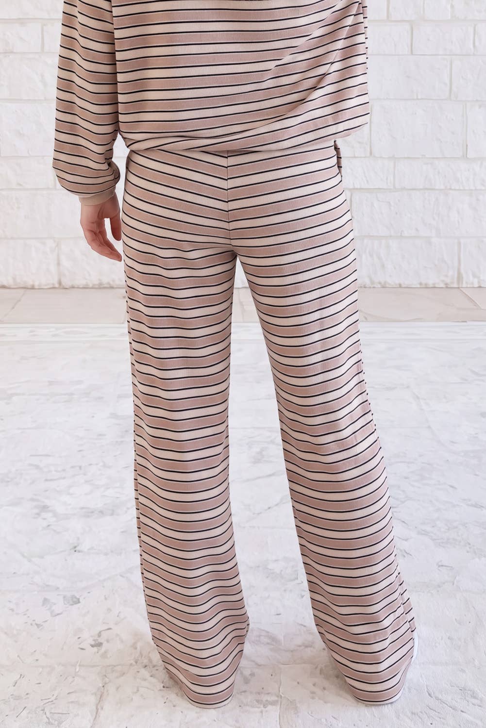 Contrast Trim Long Sleeve Top Elastic Waist Pants Set