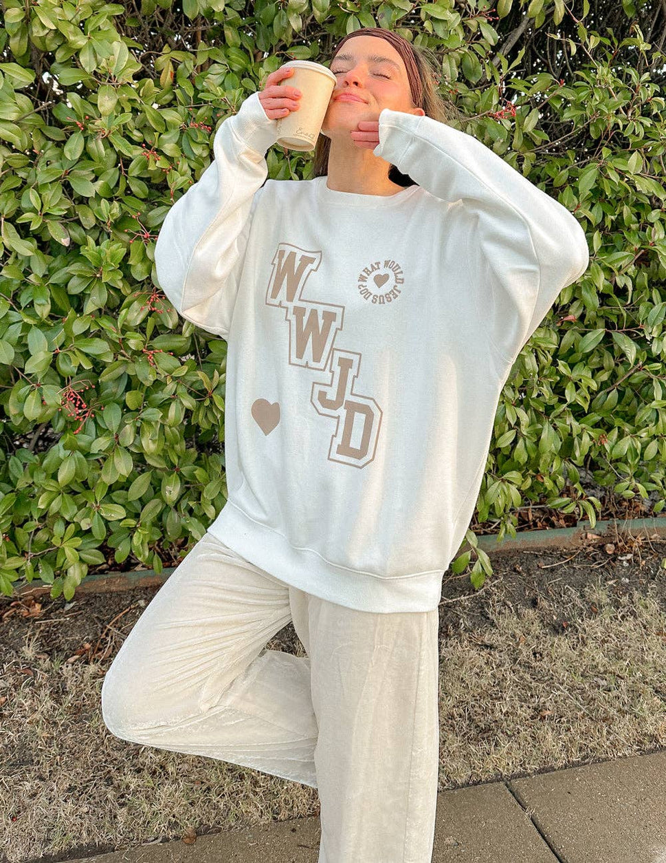 WWJD Varsity Crewneck: M