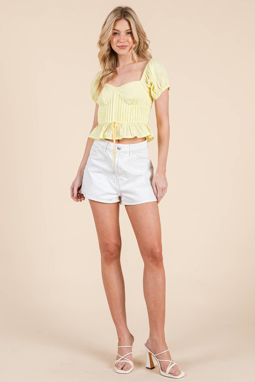 Sweetheart neckline top with pintuck details: M