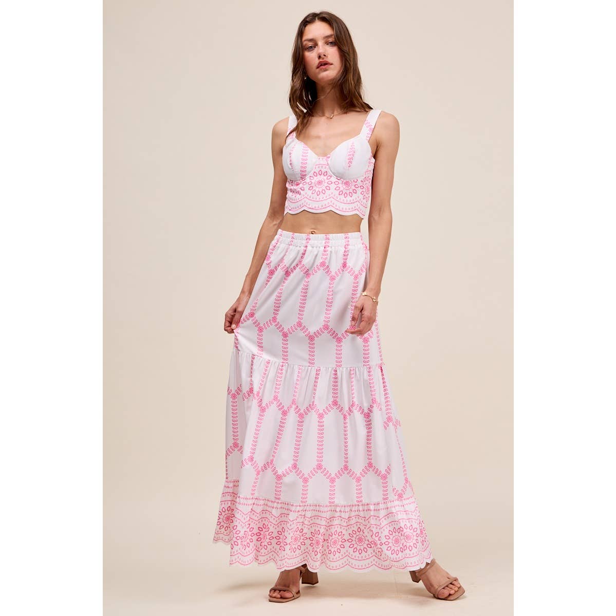 Embroidery Looking Print Woven Top & Skirt Set