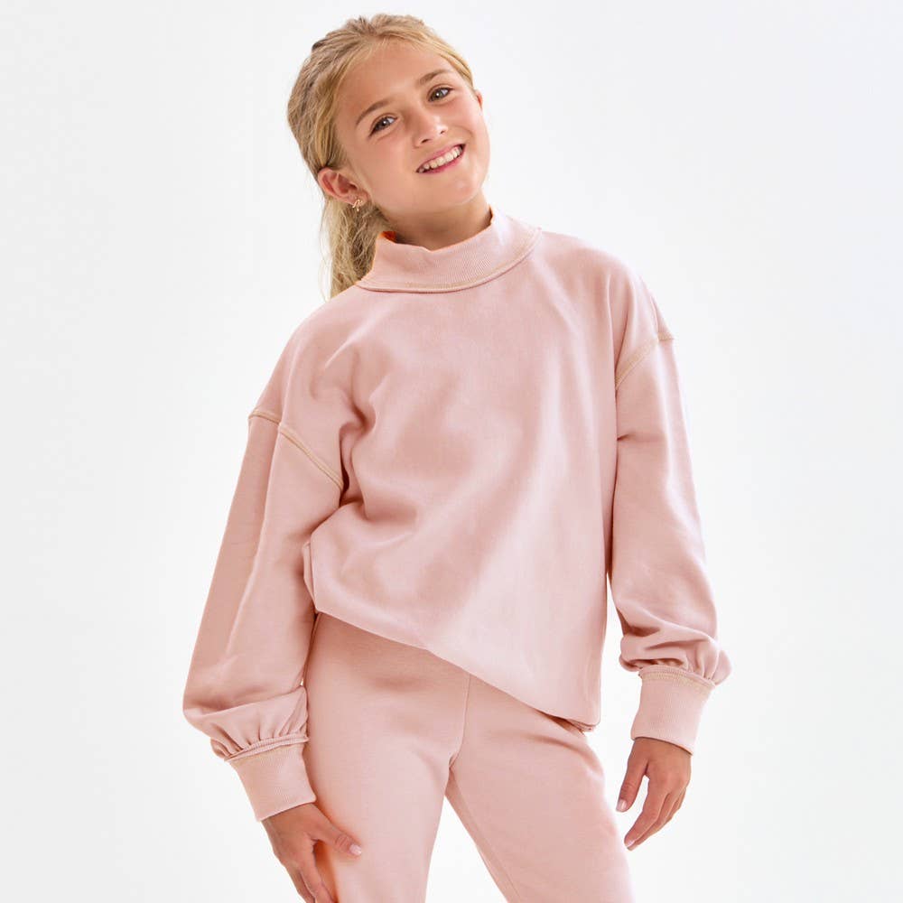 Cotton Terry Mock Neck Sweatshirt: Pink