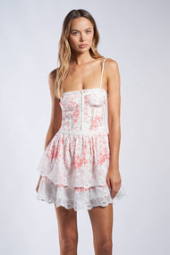 SENSATION FLORAL HOOK&EYES LAYERED LACE MINI DRESS