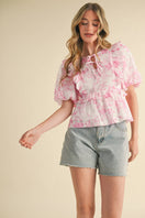 Switch EXCLUSIVE PRINT FLORAL RUFFLED BUBBLE SLEEVE TOP 3 image