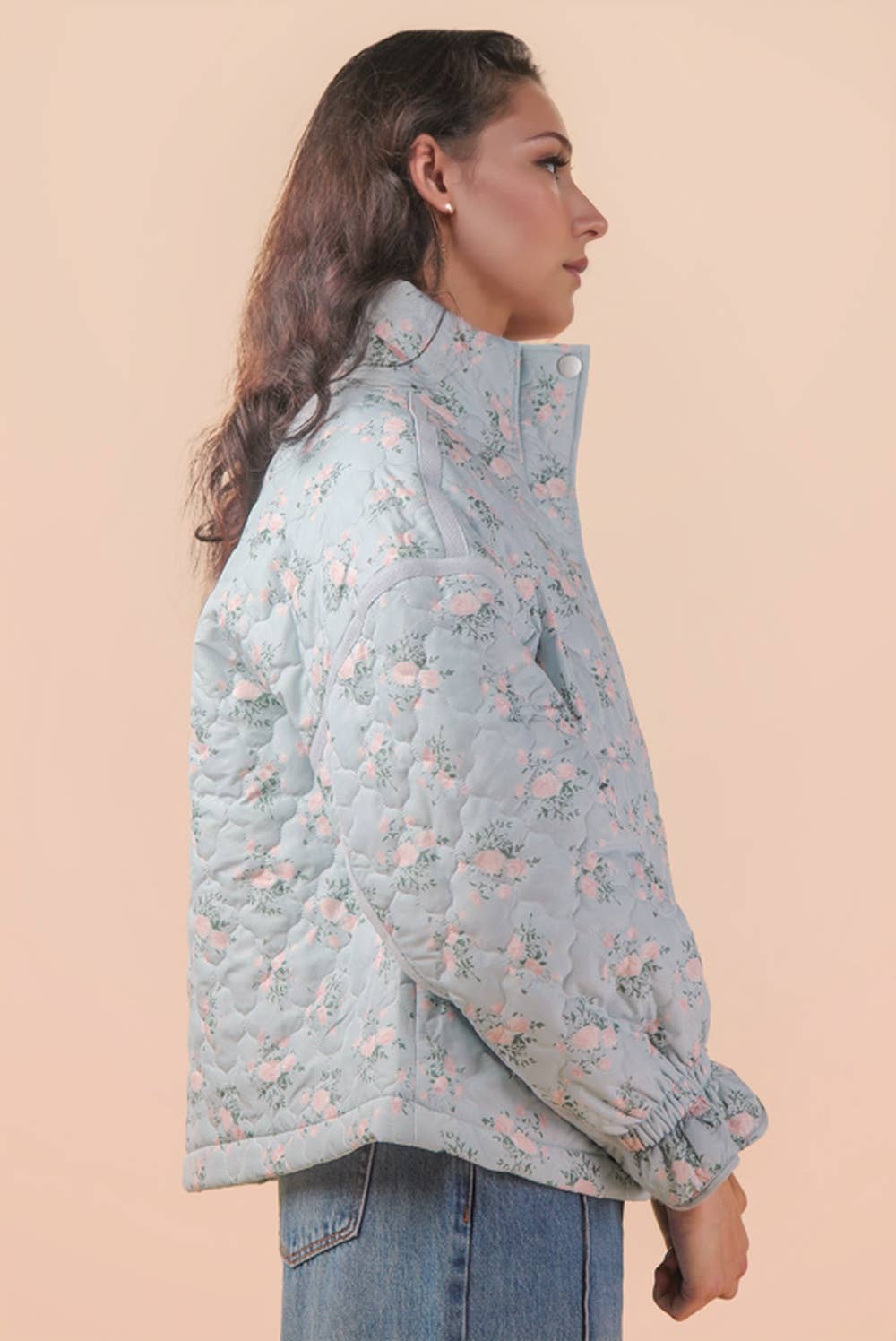 Floral Print Quilted Oversized Casual Jacket