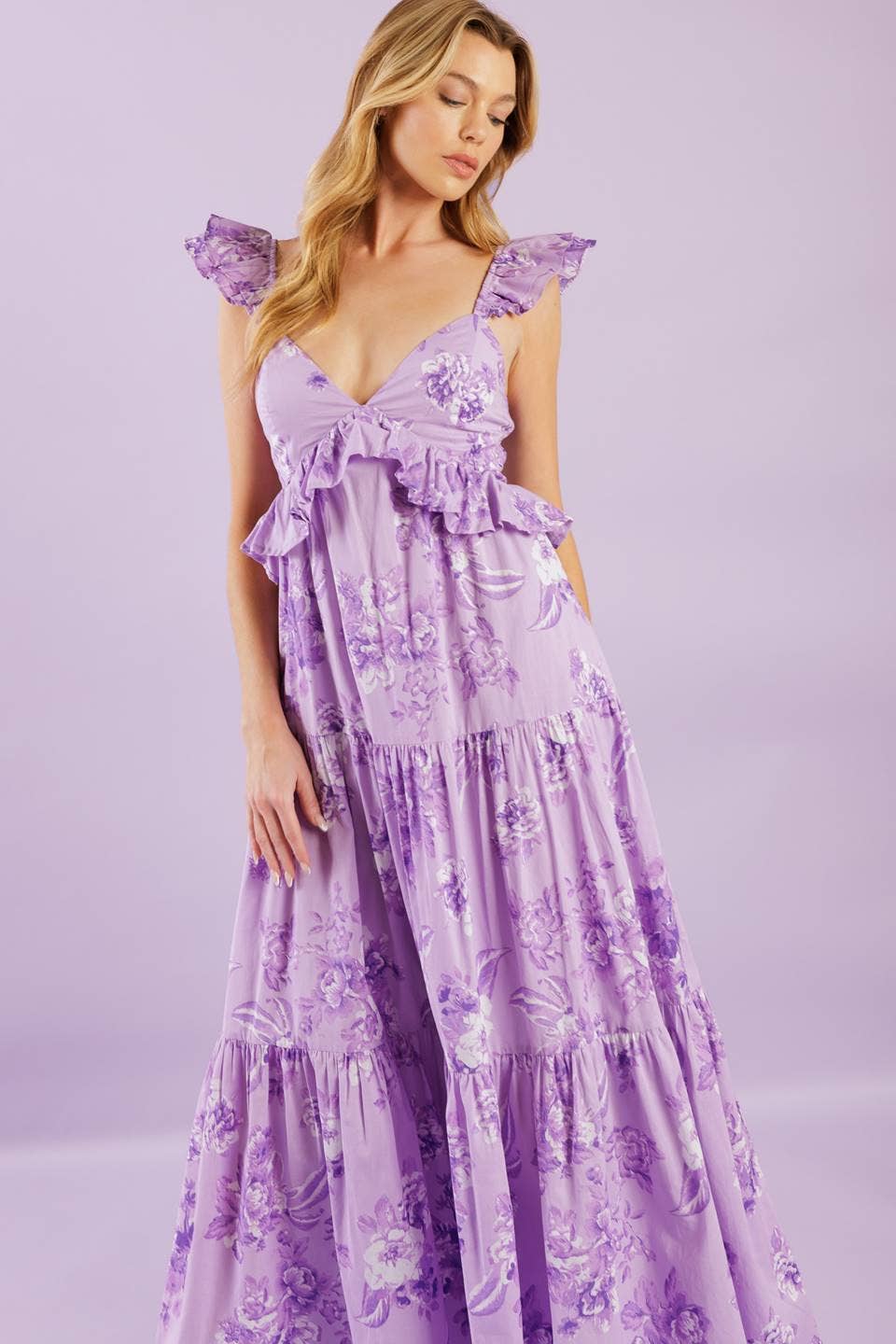 A printed woven maxi dress purple