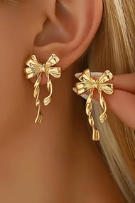 Bow Knot Plated Alloy Stud Earrings: Gold