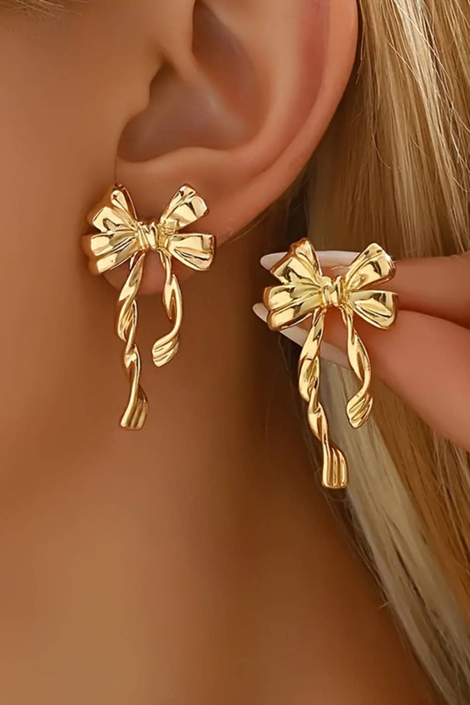 Bow Knot Plated Alloy Stud Earrings: Gold