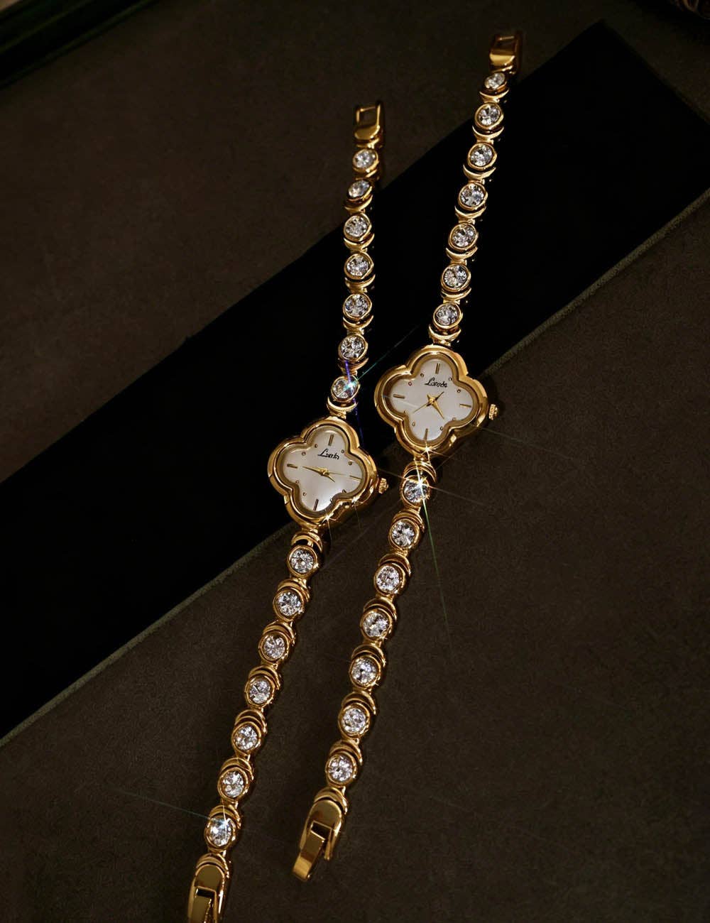 Lucky Four Leaf Clover Rhinestone Bracelet Watch