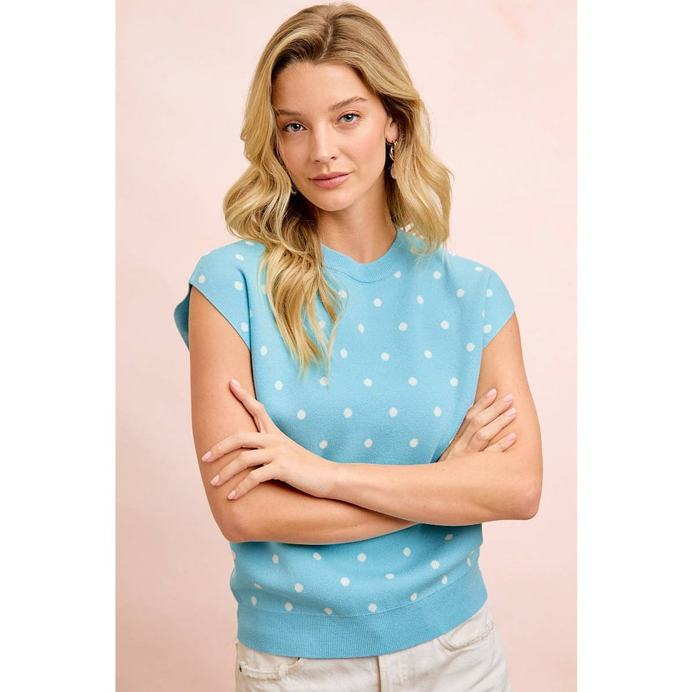 POLKA DOT PATTERN SLEEVELESS KNIT TOP