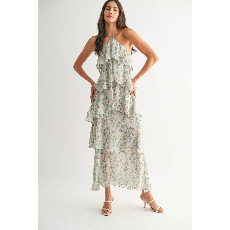 TIERED FLORAL MAXI DRESS