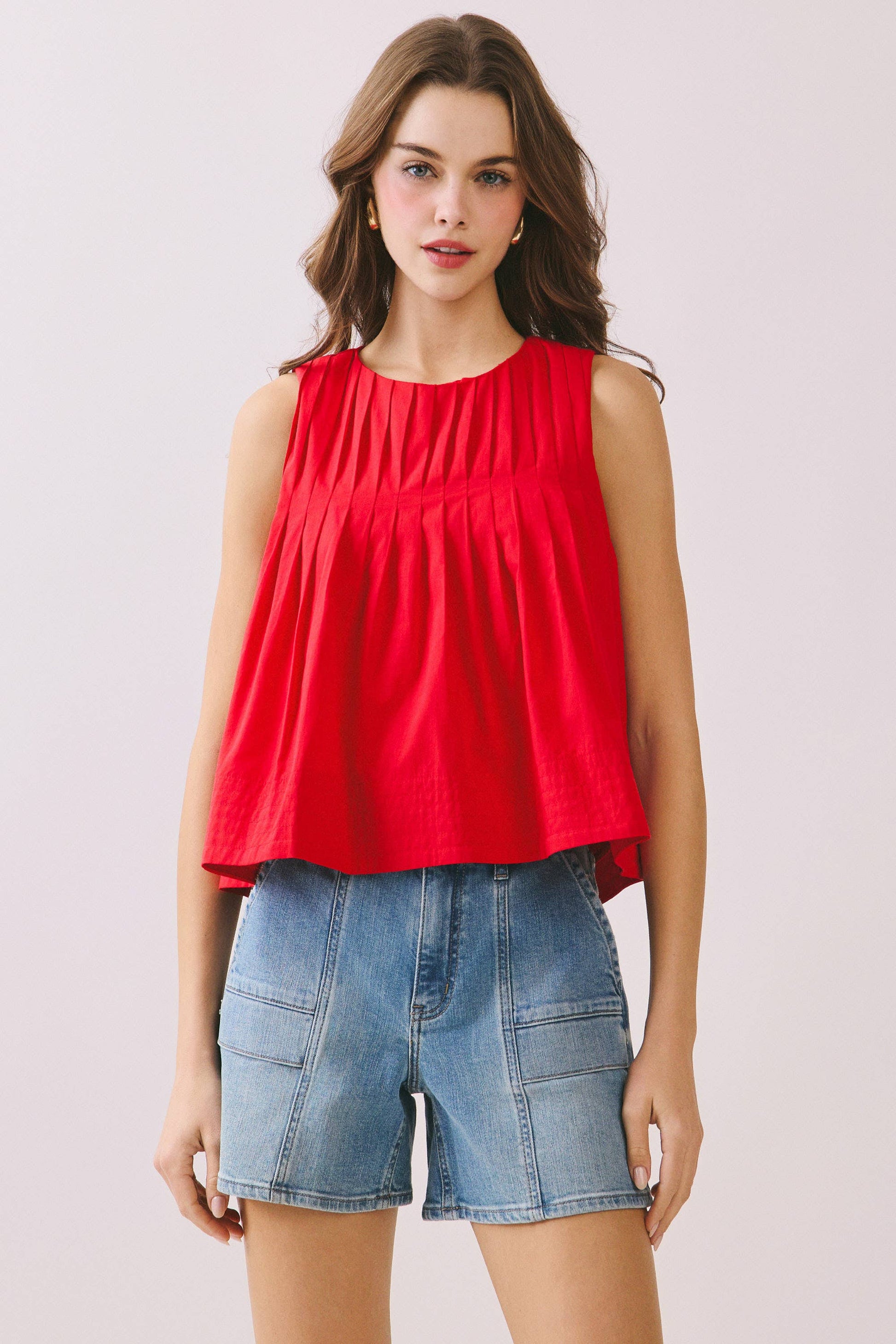 Pleated Detail High Low Sleeveless Top