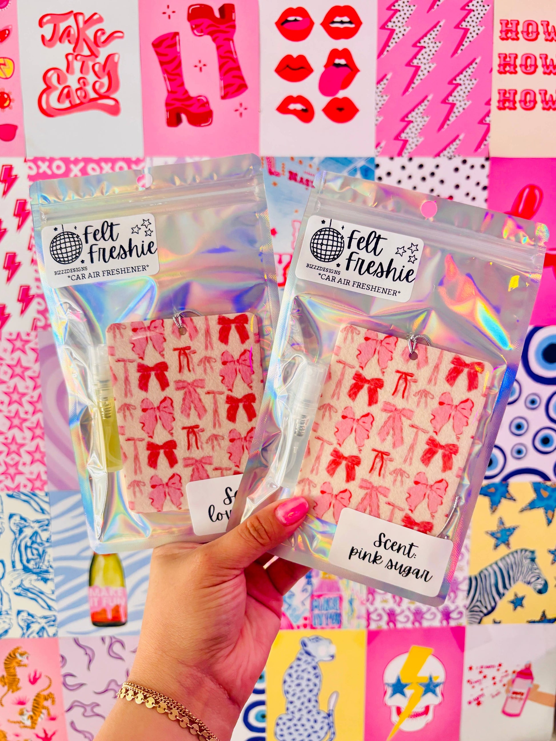 Pink Bow Coquette Felt Freshie Boutique Car Air Freshener